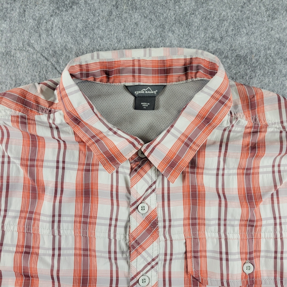 Eddie Bauer Orange Plaid Travex Nylon Mesh Shirt Hiking Fishing Shirt Mens XL - Picture 2 of 10